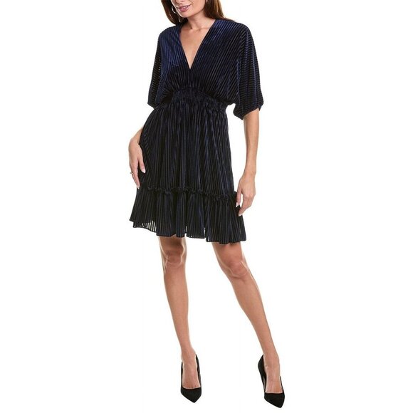 Taylor womens Velvet Burnout Black Stripe Mini Dress, Size 2, Blue - Picture 1 of 2